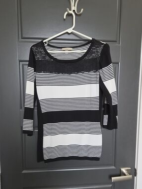 One A Black and White Striped Knit Tunic